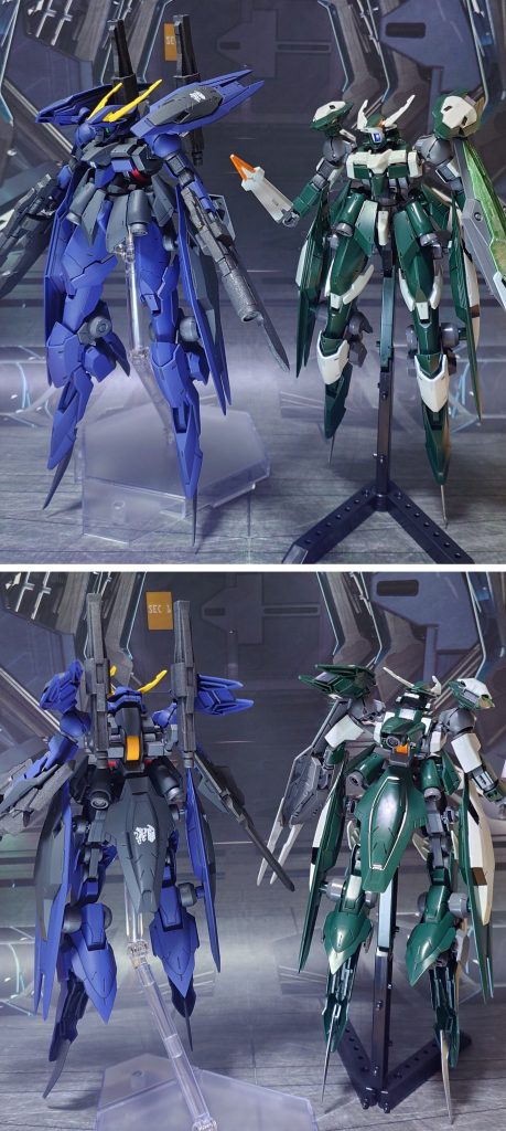 ガンダムマーカー素組みのレギンレイズジュリア(ギャラルホルン アリアンロッド艦隊コンプリートセット版)との比較。■塗装レシピ青：黒サフ→ティターンズブルー2→光沢→つや消しグレー：黒サフ→ティターンズブルー1→光沢→つや消し黄：白サフ→イエロー→光沢→つや消し橙：白サフ→黄橙色→光沢→つや消し赤：グレーサフ→MSレッド→光沢→つや消し金属色グレー：黒サフ→ブライトガンメタル→つや消し武器類グレー：黒サフ→メタリックグレイ→つや消しセンサー類：市販のシール素材を使用その他墨入れ・部分塗装：ガンダムマーカー各種