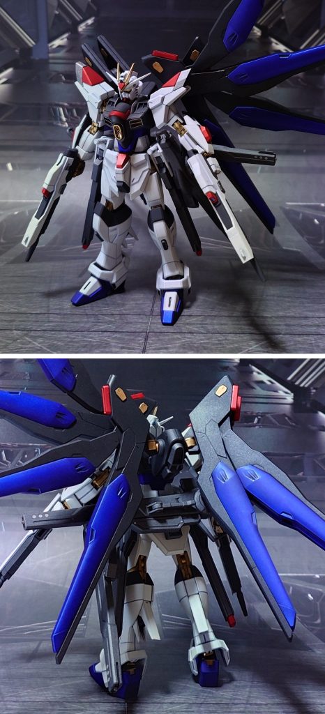 バックパック交換テスト、過去作のマイティーと組み合わせてほぼ設定準拠のストライクフリーダム弐式。https://gumpla.jp/hg/1958055