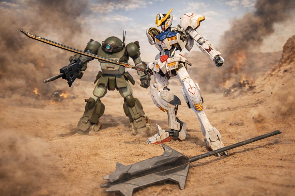 寸法が絶対的に違いますが＾＾こういう戦いも、なんだか素敵です。スパロボっぽい＾＾