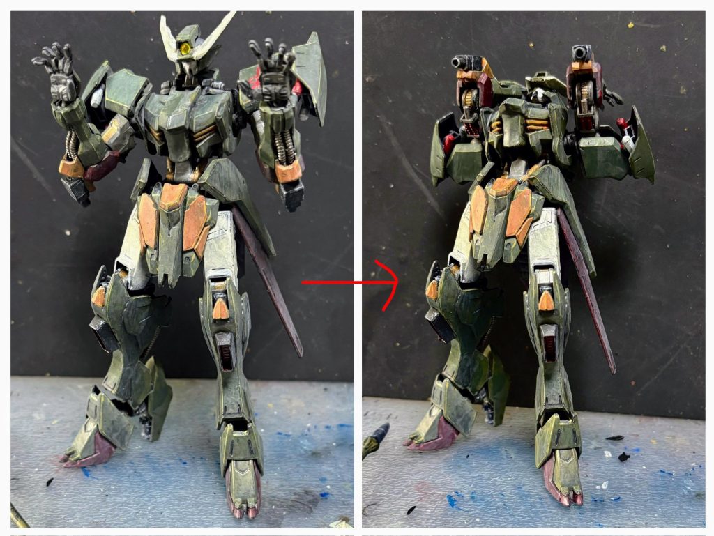 これがやりたくて作った、肘の散弾発射機です。降伏したと見せかけて即座に発射し、相手のセンサーを破壊する卑怯な技。