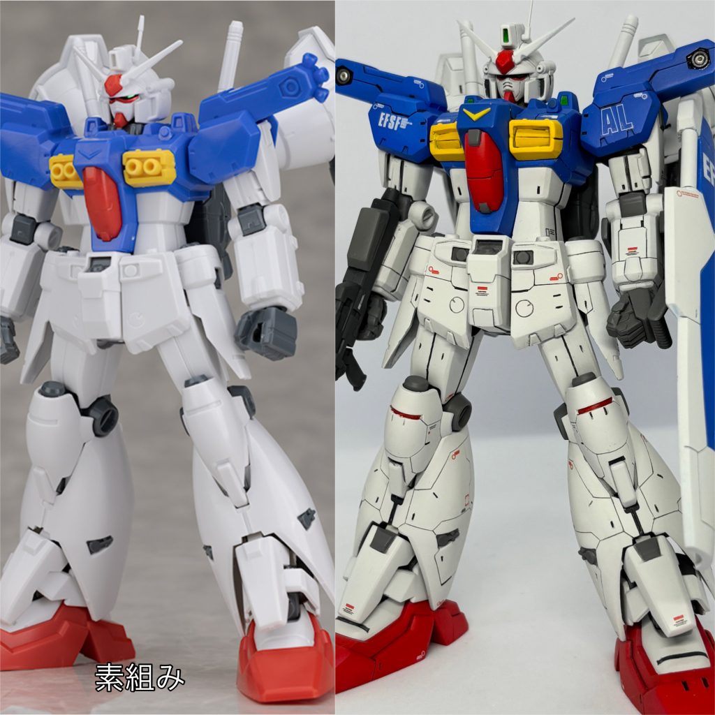 まずは素組みとの比較。情報量マシマシです!スタイルは首で1mm、腰で1.5mm、太腿で2mm延長し、大きく見える印象の顔を頭身あげることで、小顔に見えるようアプローチしています。