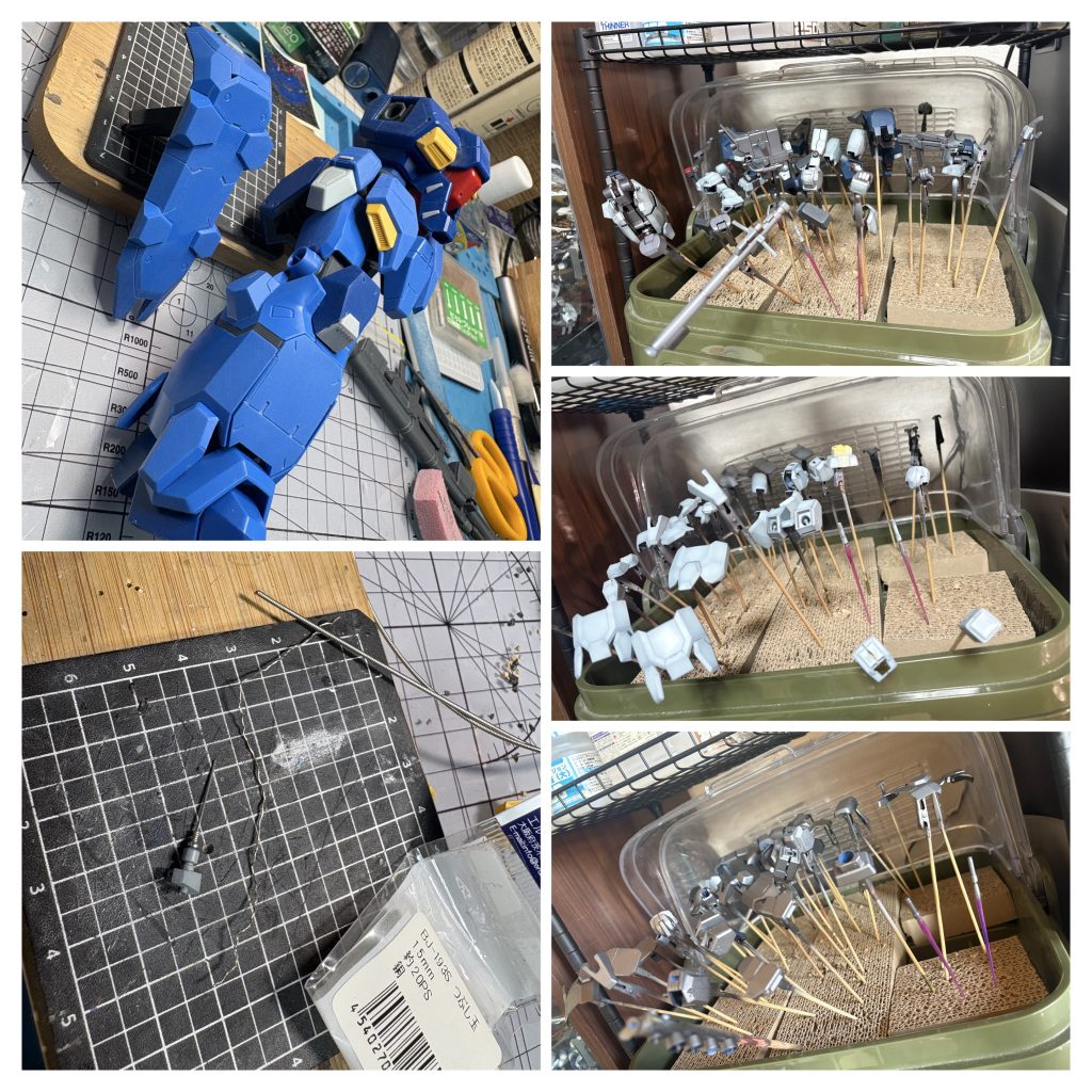 足が長いくてスマートなのでチョイとウエストを伸ばしてバランスとって...スジ彫り、面出し、いつものギターの巻き弦でアンテナ...で、今回はウェザリングの一環で...