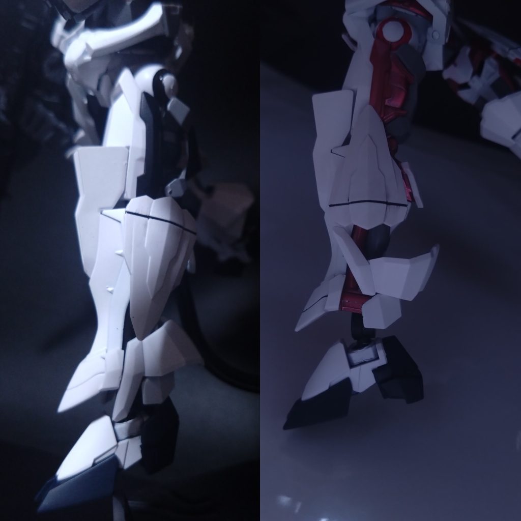 足はこんな感じ。ロードアストレイΩの足がいろいろ弄れるので変形の再現がしやすくて助かりました。かかとを回すことで身長伸びてます。