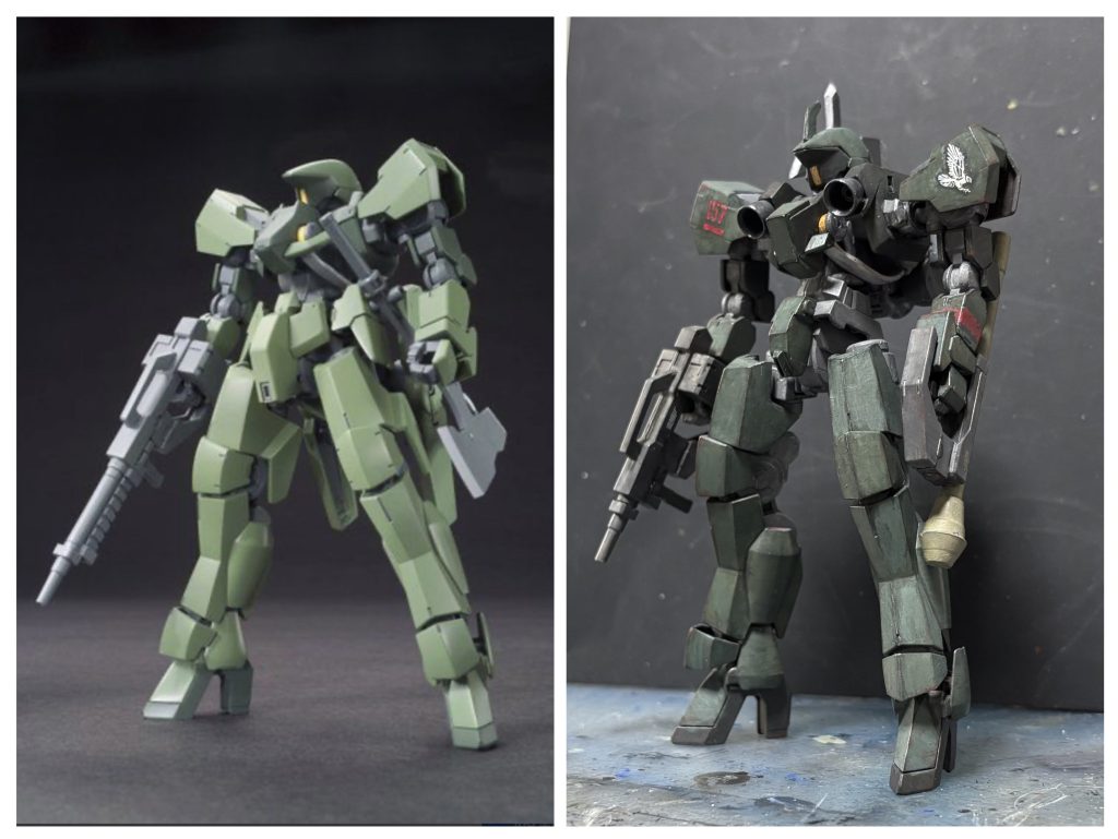 改造前のグレイズ(公式サイトから)との比較。脚部を中心に装甲が削られているのが分かり易いと思います。