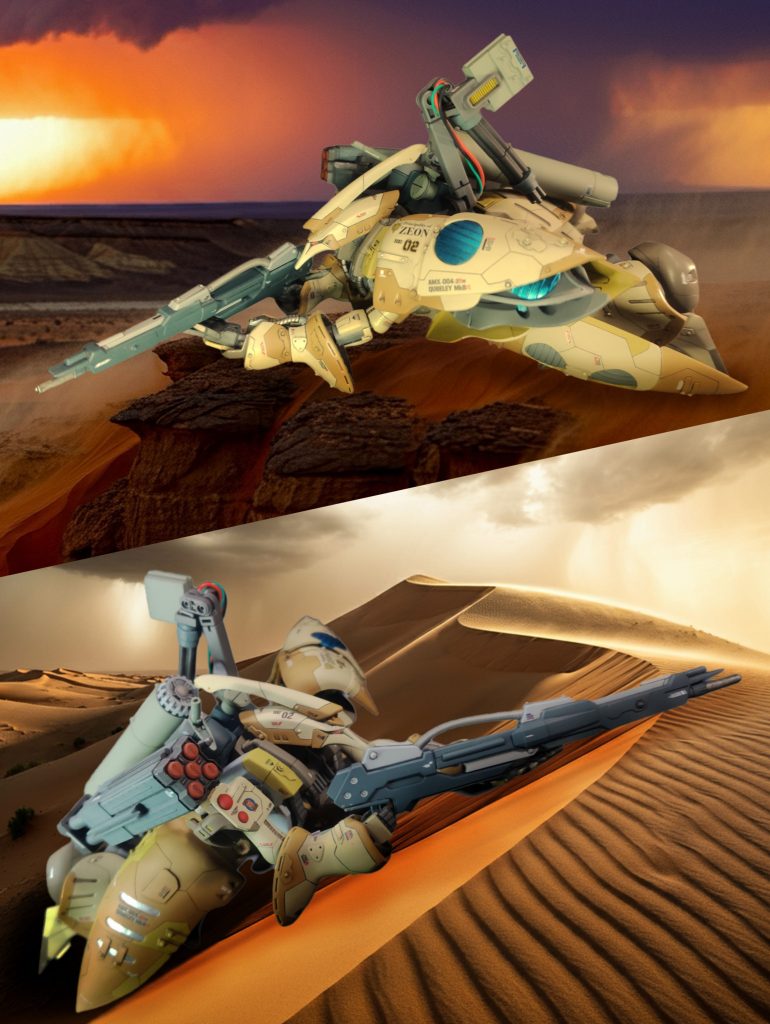 このキットの首と胴関節の可動がすごい！飛行形態のためなのでしょうけど、ナガモノスキーとしては、ライフルの伏射姿勢がとれるので大変うれしい機構です😍！