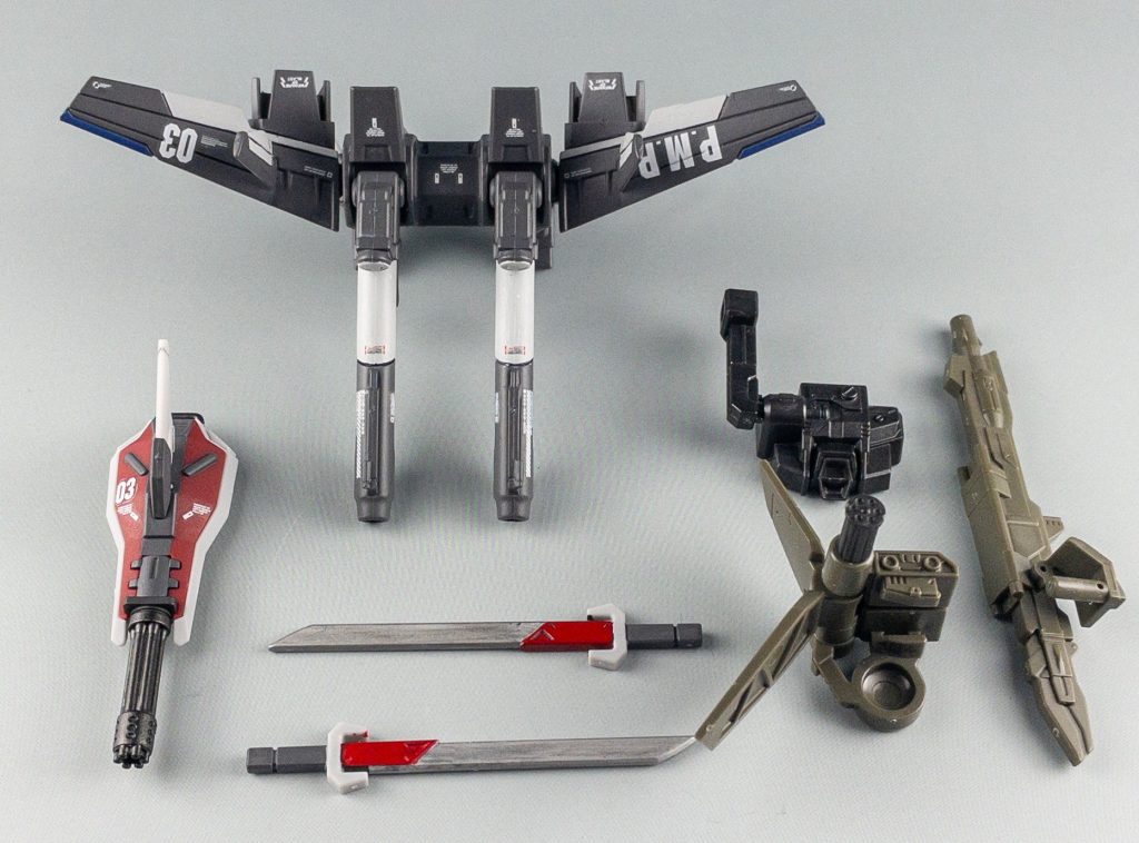 こちらが「ストライクルージュ用EXパーツ」。 I.W.S.P.とランチャーストライクパックのセット。I.W.S.P.と9.1㎜対艦刀は筆塗で全塗装しています。 ランチャーはストライクに回すので、今回は保留。 【使用塗料】I.W.S.P.グレー部分…水性ガンダムカラー ガンダムエアリアルグレー白部分…シタデルカラー コラックスホワイト青部分…シタデルカラー マクラーグ ブルー 9.1㎜対艦刀刃…水性ホビーカラー シャインシルバー赤色部分…水性ホビーカラー モンザレッド