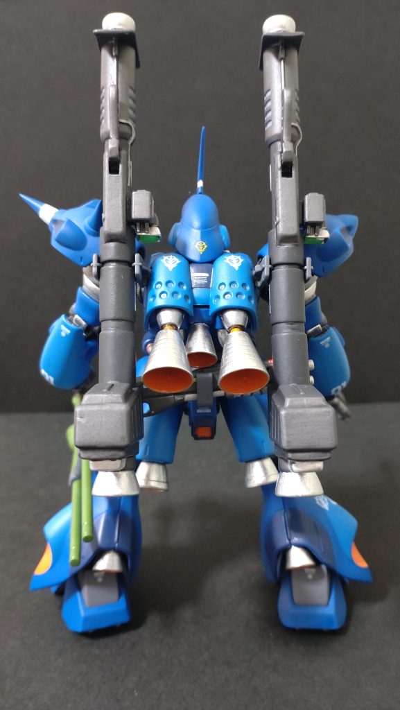 使用塗料 ガイアカラー Mr.カラー タミヤエナメル本体色 ウルトラブルー タグラムカラーブルー ティターンズブルーバーニア外装 ブラック下地 スーパーファインシルバー2 スターブライトシルバーバーニア内装 エヴァオレンジフレーム 関節部 スターブライトアイアン スターブライトシルバー武装 フレームメタリック1 スターブライトシルバー ジオン軍グレー