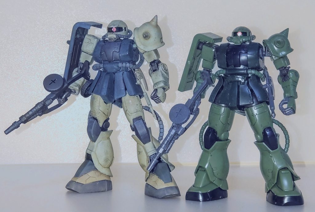 手元にあるORIGIN版ザクⅡとのツーショット。思えばこのキットの存在が今回の08ザクの製作のきっかけにもなったので、いつかコイツも別のアプローチで仕上げてあげたいですね。