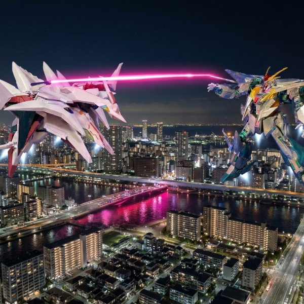 クスィーガンダムをあまり意識したことが無かったのに、キルケーの魔女でまんまとやられた！一番のやられポイントは、なんと言ってもフライトフォーム無骨な感じが、とても好き！残りは、ペネロペのフライトユニット・・・＜Geminiと遊ぼう＞今回は、川の写真とペネロペ＋クスィーガンダムで、川の光沢がビームライフルの色になる感じで作ってくれました。（7枚目）