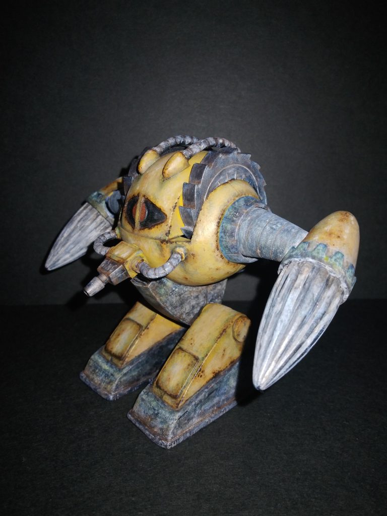 腰と足先は硬く重そうな鉄をイメージ。地面との接触部は最も朽ちた感じに。