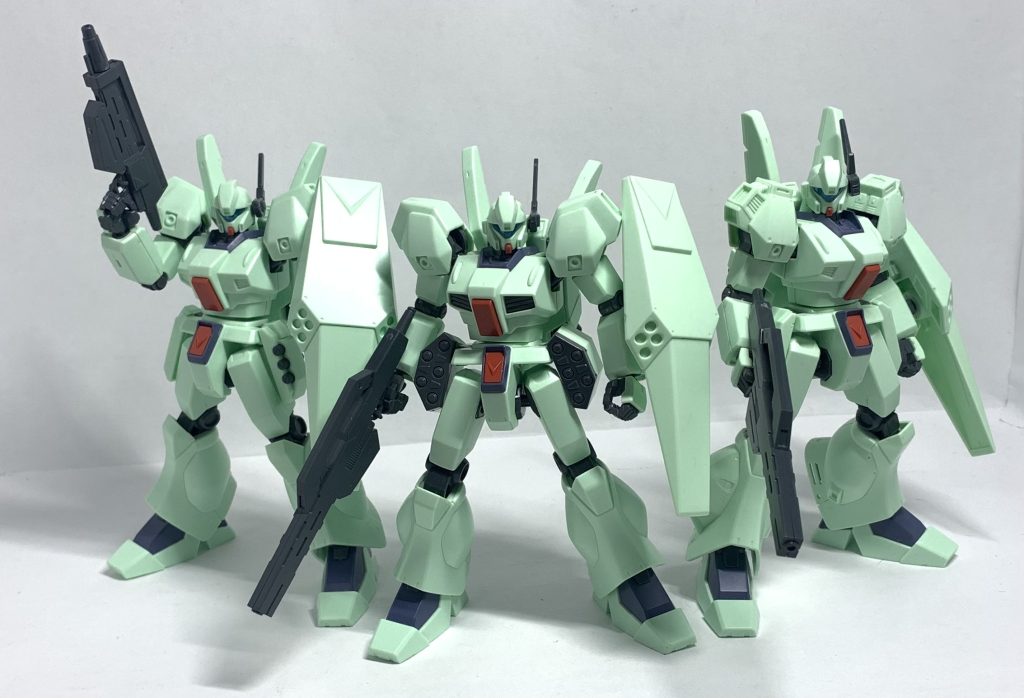これまでに紹介した「HGUC ジェガン ノーマルタイプ(F91ver)」「HGUC ジェガン&nbsp;Aタイプ(F91ver)」との揃い踏みで。