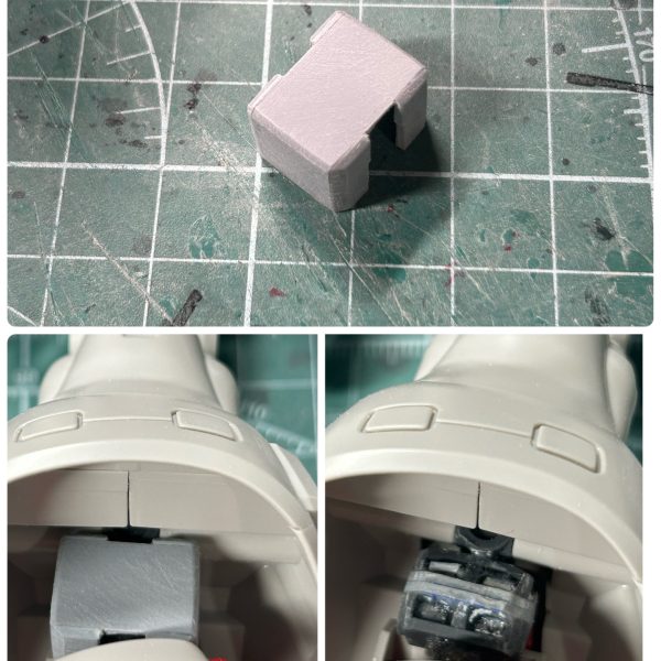 超雑に足首延長していたため、後ろからガッツリ延長箇所が見えちゃっていたので、プラ板で簡易的なハメ込みパーツを作りました。ディテールなんかは後で足してそれっぽく仕上げるつもりです。顔もフェイスラインをシャープにして劇中っぽい雰囲気に近付けようとしています。笑リアアーマーも大型化しました。あとは前腕が少し短い気がするので伸ばそうか検討中です。分かりにくいですがコックピットの下もちょっと構造が気に入らなかったのでカットして、プラ板でそれっぽいパーツに変更してハメこんでます。なんか腹筋みらいで微妙なんでデザイン変えようと思います😂笑(2枚目)