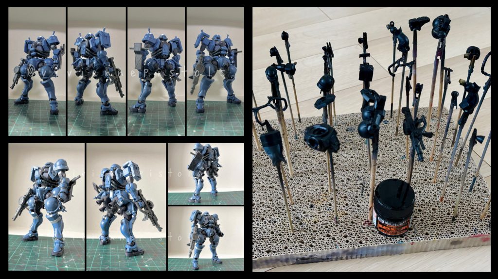 仮組と、基本工作とディテール後になります。サフは、黒サフを使用しました。