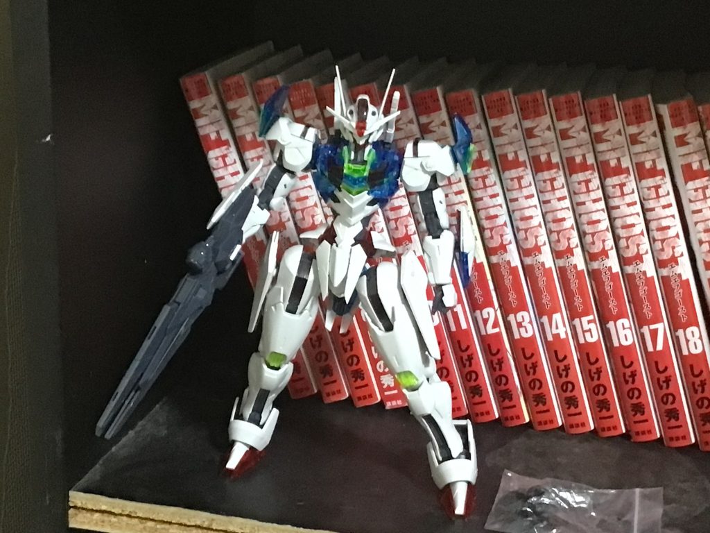 作品名：このクリアカラーのエアリアルを光沢塗装したあと思います！<p>銃はもうやってあるので機体本体とシールドを塗装します！ 完成したらお見せします</p>
