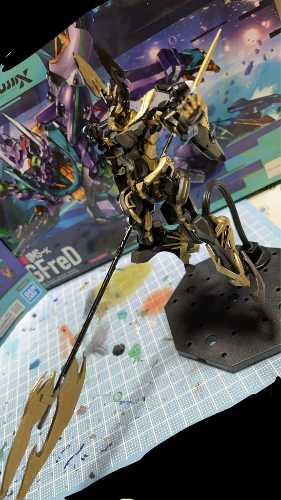 斜めから。槍が少し大きいかな?と思っていましたが、意外にもフィットしてくれていて助かりました(笑)