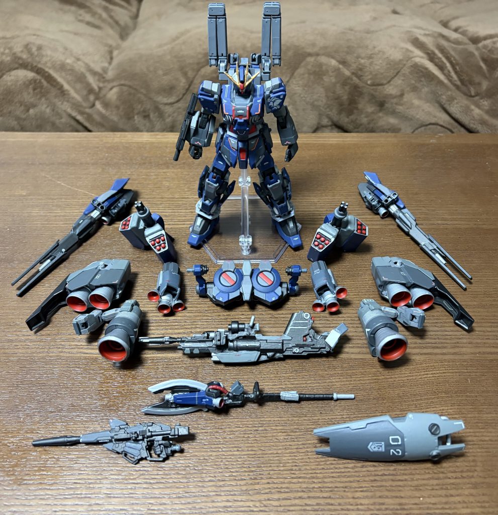 最後に装備を並べた状態で撮影！以上、ナラティブガンダムEx装備［AWS］でした〜　次回からは改造ガンプラはそろそろ宇宙世紀以外にも手を出す予定なのでお楽しみに！