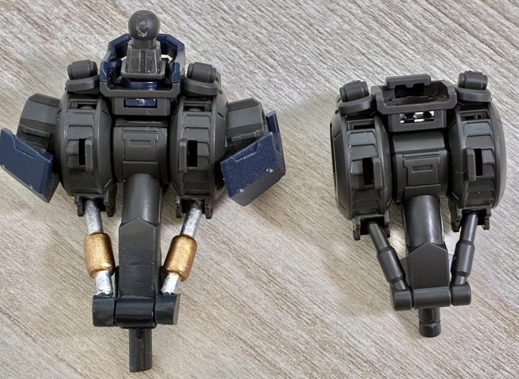 フレームは腹部を5mmぐらいは延長しました。それに合わせてシリンダーもランナーを使って作成しました。