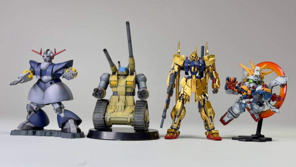 これにて最近発売の小さいプラモシリーズ制覇！！左からチョコサプ、アッセンブル、アーティファクト、スペリオルディファイン。どのシリーズも個性があってお気に入りです✨