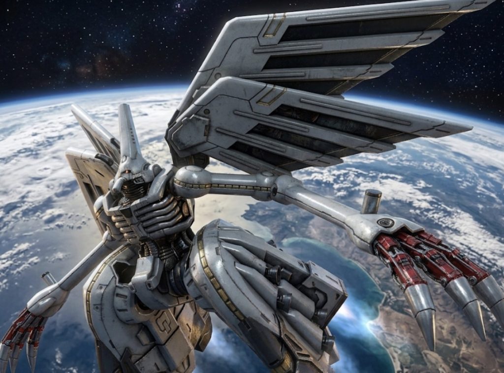 ※写真はEMA-10 ディビニダド&nbsp;【木星帝国への影響②】U.C.0105に勃発した マフティー動乱 の混乱を受け、地球連邦軍はセカンドGP計画関連技術の再調査を開始するが、この過程でアルケイデスガンダム、ヘラクレスの開発関係者の一部が反連邦組織と関係を持っていた可能性が浮上する。連邦軍の捜査の手が迫る中、関係者の一部は追跡を逃れるために地球圏を離れ、木星圏へと逃亡した。彼らが持ち出した技術資料は後に木星圏で形成される勢力、すなわち後の 木星帝国 によって研究されることとなる。ヘラクレスガンダムの特徴的兵装であるフェザーファンネルは、高度な遠隔誘導技術と自律制御機構を備えた実験的オールレンジ兵器であり、その設計思想は後に木星圏へ渡った技術者達によって発展させられた。こうして発展したフェザーファンネル技術は、やがて木星帝国が開発する戦略級モビルスーツ、EMA-10 ディビニダドの兵装として採用されるに至る