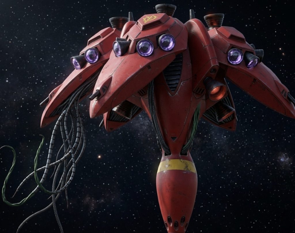 ※写真はXMA-01 ラフレシアネオサイコミュはフェザーファンネルをはじめとする複数の兵装を効率的に制御するための中枢装置として機能していた。このネオサイコミュ技術は後の時代にも影響を与え、コスモ・バビロニア建国戦争の時代において開発された大型モビルアーマー ラフレシア にもその発展型が搭載されたとされている。こうしてヘラクレスガンダムで試験的に導入された技術の一部は、時代を超えて複数の勢力へ受け継がれ、宇宙世紀後期のモビルスーツ開発史にも影響を残すこととなった。&nbsp;「ヘラクレスの力は終わらない。それは分断され、継承され、進化する。宇宙ではラフレシアとして咲き誇り、木星圏では死の天使として舞い降りる。――すべては“あの怪物”の血から始まった。」&nbsp;&nbsp;