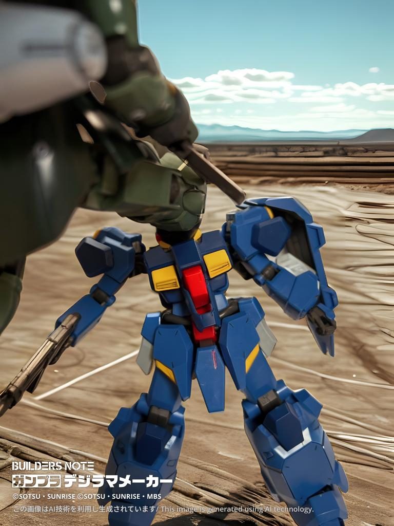 「熊さんがお出ましねぇ！」　ヒルデマリー機はシールドのファランクスを掃射しながら、降下する勢いで一機の頭部に蹴りを加える。