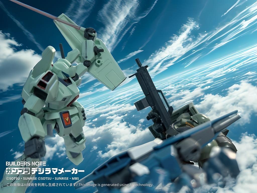 　するとベイの方から数機のＭＳが飛んできた。「クレル中尉はどうした！」「ベイに残ってやがったんだ！」　ジェガンを乗せたＲＧＺ-９５リゼルがフレグ少尉のギラ・ズールに突進してきた。リゼルはモビルスーツ形態をとり、飛び降りたジェガンはフレグ機に向けてビーム・サーベルを振り下ろした。