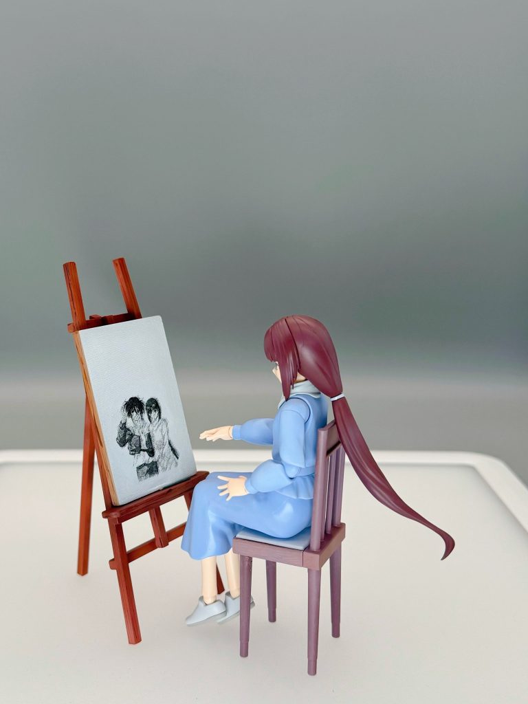 構図としてこんな感じ、これだと顔見えんけど(zaku-kao4)ほんとはクロッキー画はTVから取って加工と考えていたけどうまくいかなくてネットから適当な画像をダウンロードしてクロッキー風に加工してデカールにしました。（自分で描く能力はない(zaku-kao2)）