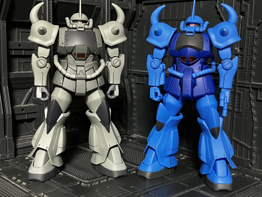 ベースはプレバンのプロトタイプグフで頭、腕、足、バックパックをリファイン版グフからポン付け。リファイン版グフには頭部が2種類あり、今回は少しでも違いを出したかったので余った方を使ってみました。量産型なのでこちらの頭部の方が解釈一致かなと思います^ ^膝パーツは両方のキットから使う部分だけをカット、そのまま接着して塗装しました。いつもの事ながら制作過程は撮り忘れましたm(_ _)mさてさて、ニコイチした機体なので当然あまりが出てしまうわけで…今回のコンテスト用にそちらも製作中です。完全オリジナル機体ですが続報をお待ちくださいm(_ _)m