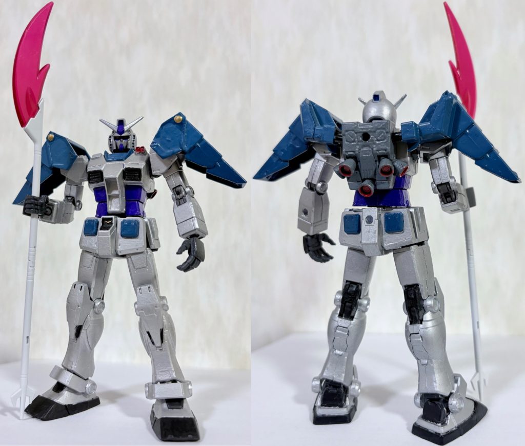 フロントビューとリアビュー。ビームナギナタはラーガンダムから流用。G3カラーなので、影武者としては意外に良いかも(gundam-kao3)