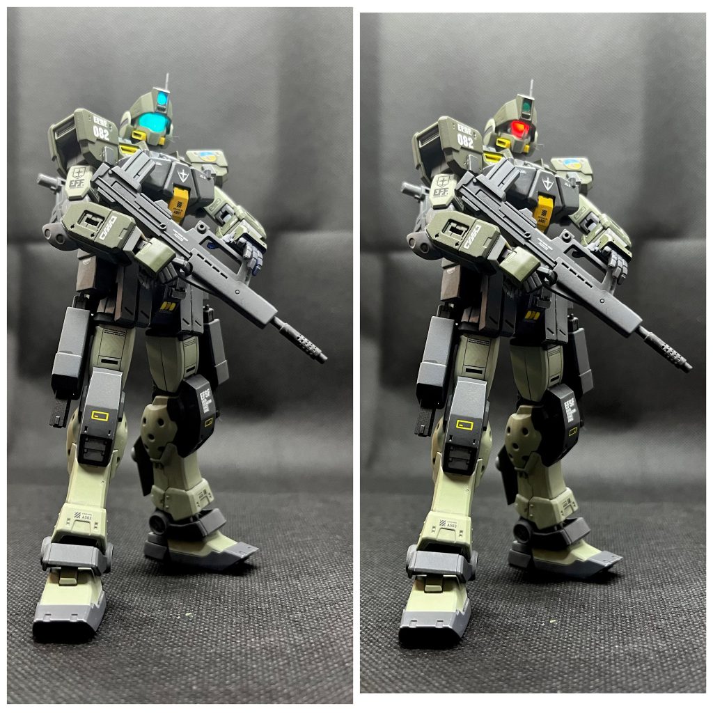 目のセンサーに赤のLEDを仕込んでます。LED発光でEXAM(リミッター解除モード)を表現してます