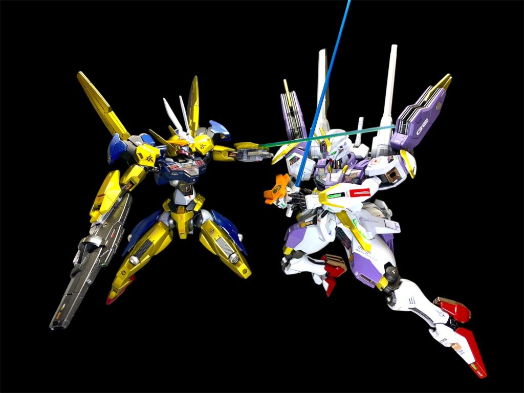 ガンデリクサーとの鍔迫り合いも！鍔迫り合いしながら、パイロット同士が言葉を交わしあうっていう演出が大好きです！