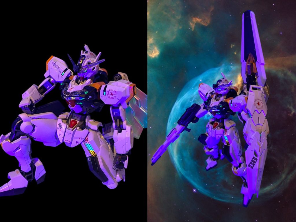 「エアリアル…ヘキサ？、この子もエアリアルのそっくりさんなの？と、とにかく今はここから脱出しないと！！」&nbsp;スレッタが乗り込んだガンダムは、シェルユニットを光らせながら、格納庫より飛び立つ。左肩には、入力したエントリーネームから即座に生成された“水星の魔女”のマーキングが浮かんでいた。