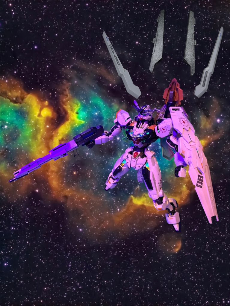 当時、GUND技術に関するノウハウを殆ど失っていた議会連合は、この機体を使って、ガンビット稼働に関する解析を試みるも、開発者も不在の中での研究は頓挫し、やがて次期主力機計画がガンデリクサーに定まると、お払い箱同然に格納庫の片隅に忘れた去られていた。そうした事情から本機が装備していた武装は殆どがモックアップであり、唯一まともに稼働出来たのはエスカッシャンのみであった。本来、合体した状態ではシールドとして機能するはずのエスカッシャンだが、本機では単にガンビットの集合プラットフォームとしてフライトユニット左背面に仮設され、左腕には別のシールドを装備する。