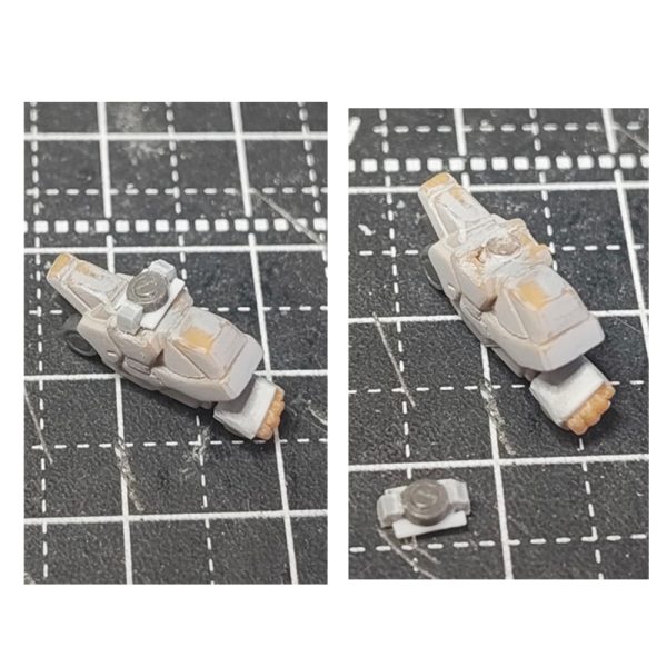 【ガンダムアーティファクト　Hi-νガンダム　ライフル　シールド改修】①ビームライフルのセンサー部分と後方部のディテール追加。②シールドのダクト部分のディテール変更。切り抜いて、プラ板でモールドを掘ったものをはめ込む。裏も接続部分をネオジムを仕込む。③シールドアタッチメントの制作。直径2㎜厚さ1㎜のネオジムをＬ字型にプラ板、プラ棒で制作したアタッチメントの2面に仕込む。④アタッチメントの2面を使い、肘を曲げても横の面に装着できます。⑤腕にもネオジムを仕込んでいるので、シールド装備しないときのネオジム隠しを制作。フタにネオジム仕込んでます。大きな変更はしていませんが情報量をちょい足し改修でした。アタッチメントは、前回の改修ではホチキスの針で磁石受けをしていましたが取れやすかったのでネオジムをふんだんに使いました。（6枚目）