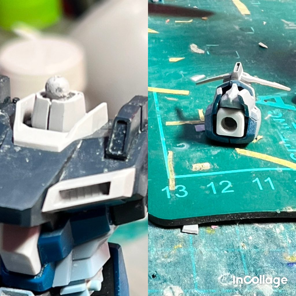 首元のポリ首を延長してからプラ板で囲いゼータプラス風に加工しました。ガンダム顔には長い首が似合う気がします(gundam-kao7)&nbsp;