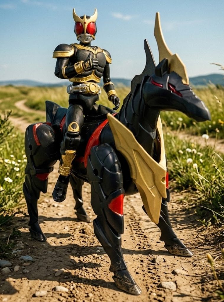 ※一応断っておくが、主役はクウガではなくあくまで軍馬である。shodo-xxだけでなく大きさが3.75インチ（9.5cm）のアクションフィギュア（スターウォーズやマーベルヒーローのような海外モノでもイケるかも？）ならおそらく跨れるので、軍馬に興味を持った方はトライしてみるのをおすすめする。次回もお楽しみに🕶