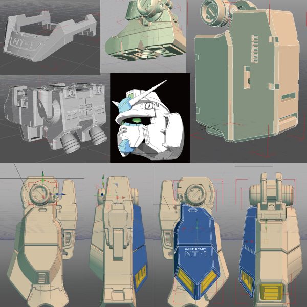 根が素直(小学生レベル)と言われ、一度方向付けされると延々機械的に作業を実行すると言われている(自覚は薄い)お爺ですが、無口になり過ぎてツマラナイとの勅令にて現世に意識を戻す…(◎_◎;)。皆さんお元気ですか？。フクラハギの件は発表線画より少しラインを整理して、仮承認を受けたので、改めて全体の試験出力準備を始めることに…。パーツデータを検品しながら画像チェック。そんな中、武装は？との話題に、はて？なんかあったかなぁと周りを見回すと何と専用シールドとライフルの存在が！本編にそんなの…(ホントに何にも知らねぇな！)…て、おい！なんだこれ？パカパカ割れるシールドで何を守る気だ？(暴言)。おいおい！このライフル、ぜってーこれマシンガン構想で作ってたろ、元々はビームライフルじゃないだろ！(めっちゃ実弾マガジン付いてるし(暴言2))。…大体、この時期無双してたビームライフルにこんな新構想しないだろ。困ってるとしたら装弾数問題じゃね？…んじゃエネルギー補填機構付けたらいいんじゃね？…ふっふっふ。そんなこともあろうかと、武装にも可動部分を無駄付けしていたのさ…(-。-)y-゜゜゜と言うことで画像の部分に外付けパーツでも考えるさ。…あっ、また自分の首を…続く。（2枚目）
