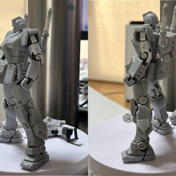 途中経過の御裾分けです。仲良くおやつ摘まみながら一緒に遊んでくれる人だけご覧ください(*'▽')。もちろんいつものように(笑)差分の漏れでハメアイに失敗した訳ですが、この時点で一言。ナリフリ構わぬ博打に勝ちました!(^^)!。これを基点に一気に完成間近まで進めます。解説の手間を省く為に捏造ポイントの開示を始めていきます。当方では、クリスに渡った時点をALEXとし、無事Aさんに届いたバージョンを別個に設定します。うちのジムくんを着替えさせてALEXに替える訳ですが、当方での史実もそのまま、クリス搭乗ALEXをジムベースガンダム艤装と捏造設定しています。詳しい捏造理由は完成品アップの際に記述しますが、ザクにタコ殴りされた原因と言い訳の一つとします。写真はALEXパーツを一部試着。この時点でレッグラインは予想以上の出来(自画自賛)。嫌いだったパンタロンラインを克服出来そうな気がする。あとセンチネルガンダム設定画の偏向手首を廃した新規下腕デザインも希望通りの雰囲気。加えてガトリング向け捻り旋回もRGキットフレームでも実現可能と判明。上々である。頭はまだあえて出番の少ない初期ジムのままにしてあるけど、笑う所です(*'▽')。元気出てきた…続くよ。写真追加：ガトリングベース失敗したので腕に載せているだけですが、下腕が逆転して肘が曲がっていることが判別できると思います。ちゃんちゃん♪。（2枚目）