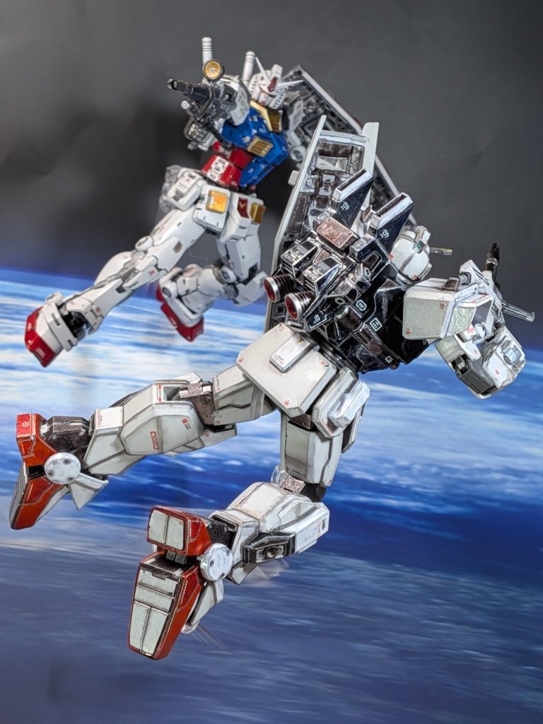 ガンダムとの戦闘❗️EXAMシステムのおかげでスピードは負けてませんが、向こうはビームライフルを連射してくるので、パワーがダンチでしたね