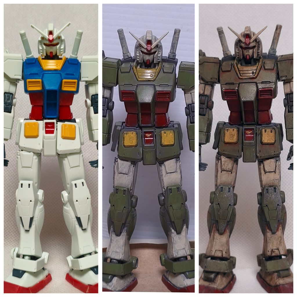 左からパチ組、塗装、ウェザリングと並べてみました。