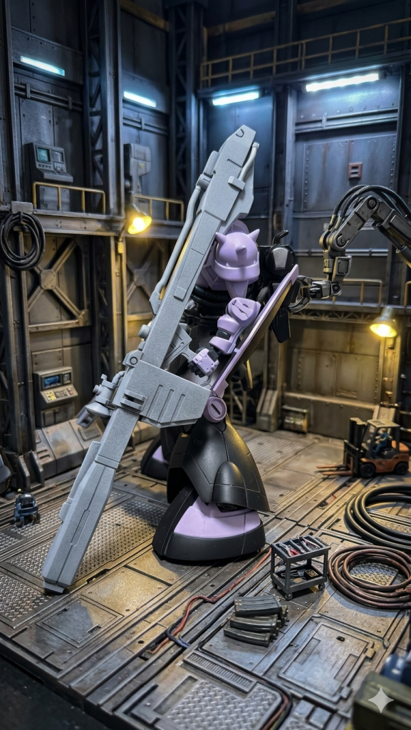 しかし、ビームサーベルだけでなくビームスプレーガンも装備し、ビーム兵器標準搭載が可能となったゲルググに対して、ミノフスキー粒子をメガ粒子に変換するための技術がジオン独自の技術では解決できなかった。また、シールドも開発が間に合わずグフのシールドを流用。そのため、急遽始まった次期主力機のコンペティションに敗れることとなった。