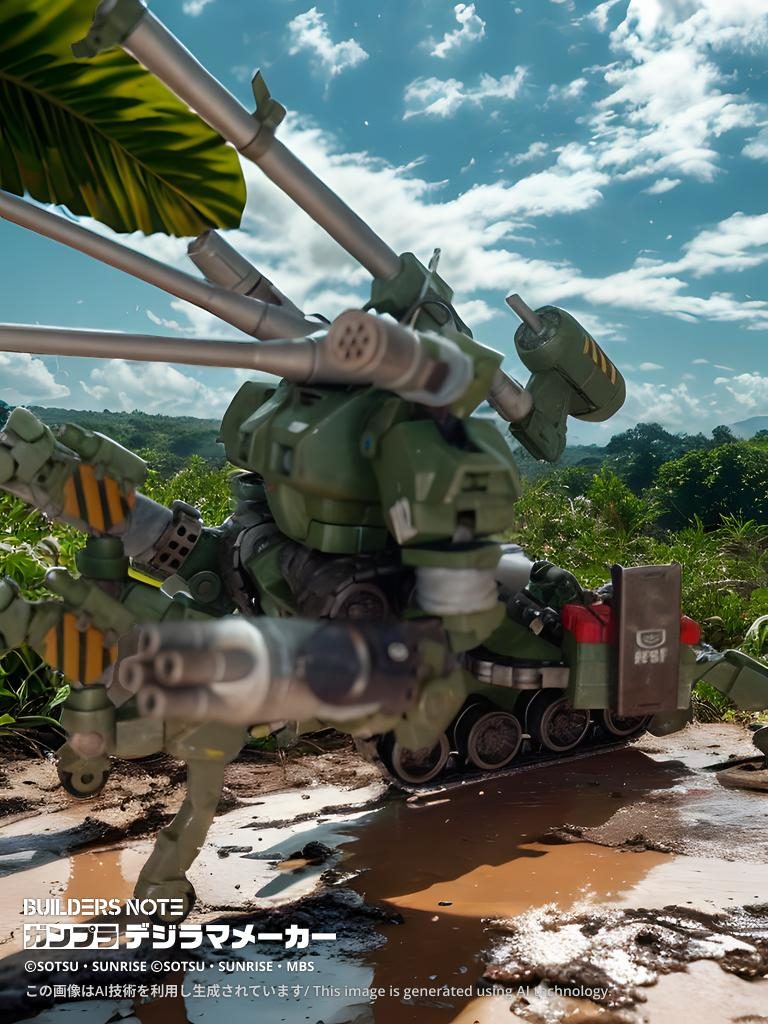 そしてコンセプトの2つ目が走破性である。無限軌道自体の走破性はあるものの、履帯を破壊されたときの脆弱性は否めないものである。そこで補助脚による多脚形態をとることで、無限軌道では越えられない段差や、壁面へのアプローチが可能となった。これは補助脚に着けられたアームが倒木を排除したり、壁面を掴むことによるリフトアップが可能となったのである。こうして高い悪路の走破性と高い機動力を備えたガンタンク〘マンティス〙は、戦略的重要位置からの高火力砲撃により殲滅を行えるのである。