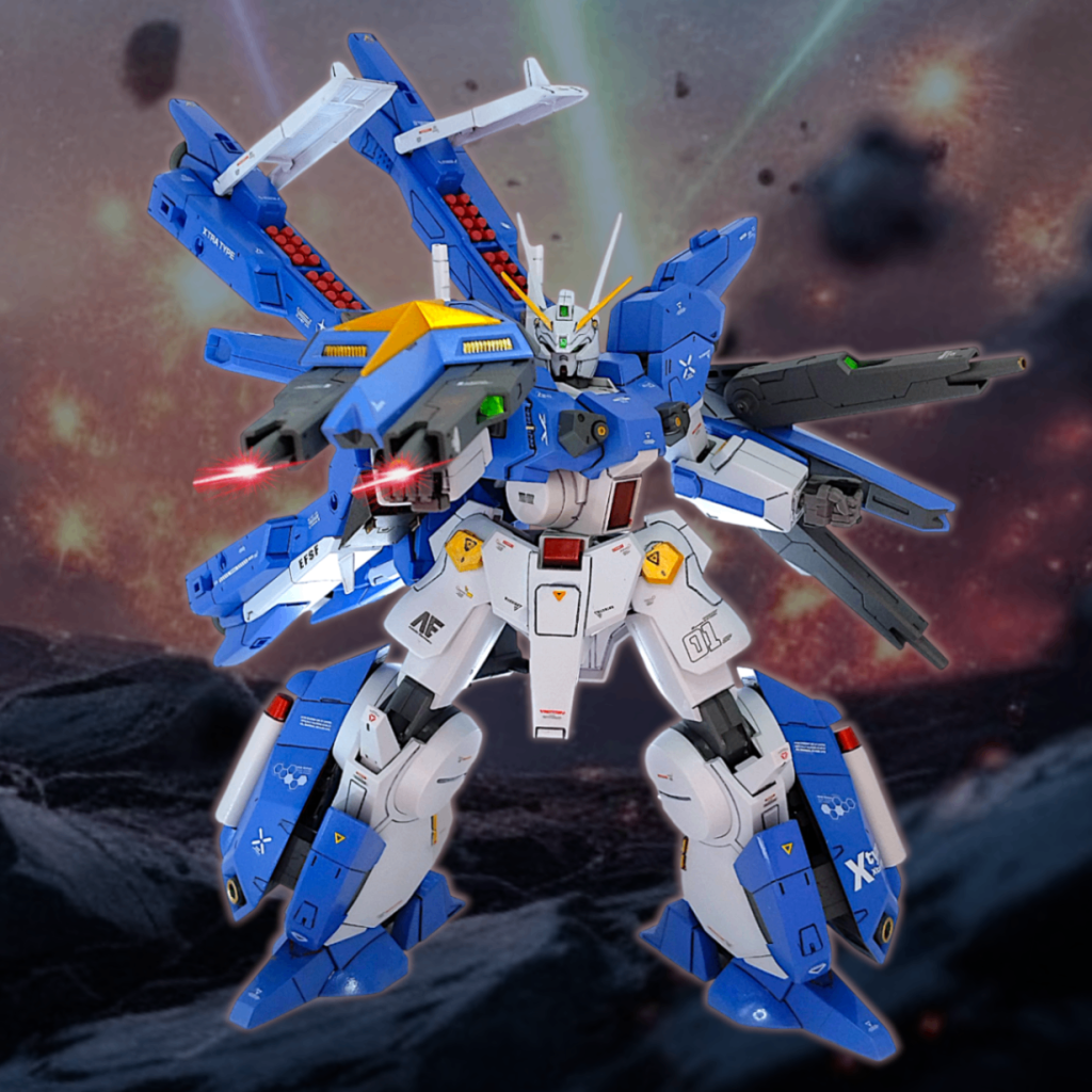 腕のシールドは複合兵装ユニット「ゼノビア」と言うらしいですダブルビームキャノン&ビームシールドというロマンが詰まった装備これに惹かれてミッションパックXを買ったと言っても過言ではありません(iori_sei)