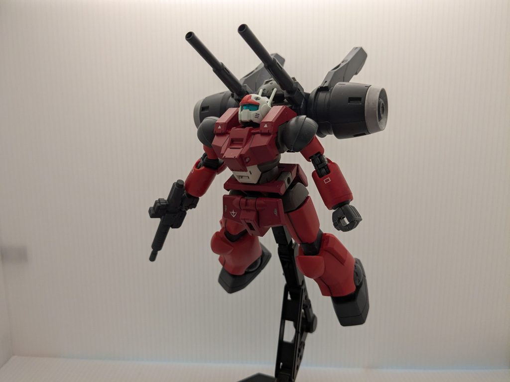 デラーズ紛争期からグリプス戦役中盤にかけて、地球連邦軍のガンキャノンを、次世代MSに対抗し得る機体に改修するべく試作された機体…という脳内設定です。胴体部分の装甲強化、および試作型超大型背面バックパックが特徴です。主に宇宙空間での中長距離支援を担う設計のため、地上でも運用可能ですが機動性に劣ります。