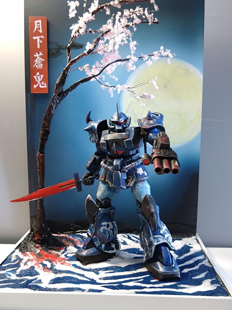 全体像です。キットと桜の影が背景にはいらないように横から強めのLED照明当ててます。