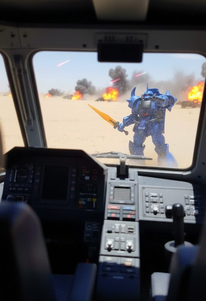 支援するリュウのガンペリーに狙いを定めるランバ・ラル。危機一髪の瞬間、アムロのガンダムが戦場になだれ込む！途中負傷から戦死してしまうリュウですが、もう少しガンペリーでの支援や、作戦アドバイスなど、活躍して欲しかったキャラです。