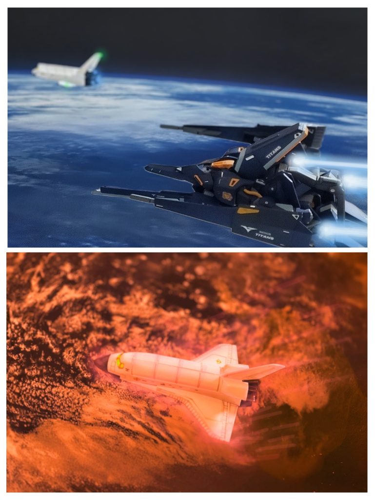 ゼロを無事救出したレイラは、即座に戦闘宙域から離脱。エゥーゴとの交戦で未だ混乱した艦隊からの撤収は容易なものであった…。大気圏突入準備にすでに入っているシャトルに帰還したサイコギャプランAL 。シャトル内ハンガーに降りたゼロはレイラに感謝しながら、ナナイ博士から状況の説明を受ける。『そうか…ムラサメ研が離反…それで俺もティターンズに拘束された訳か…それで…これからどうするだ？ナナイ博士…。』『ティターンズは正統性を失い崩れ始めているわ…。だから、このままオーガスタ研究所には向かわず、あなたたち二人とモルオルト、サイコギャプランALを持って、ニホンのムラサメ研に向かうわ。そして、ムラサメ研と共にエゥーゴに付く。』その言葉に一瞬考えたが、それに理解を示すゼロ。『わかった。ナナイ博士、ムラサメ研に行こう。』こうしてゼロとレイラ、ナナイを乗せたシャトルは大気圏に突入し一路ニホンへと向かうのであった。だが地球に降下するシャトルの中、ゼロの心の中には、強化人間とその研究を道具としか見ていない人間たちへの憎悪が膨らみ始めていた…。俺が全てを終わらせる…これは、偽りの力に魅入られた者の贖罪だ……💫以上、私の妄想イメージによるコラボ企画の第一幕『 孤独なツバサ ～鳥籠の少年～』編でした🙌🎵