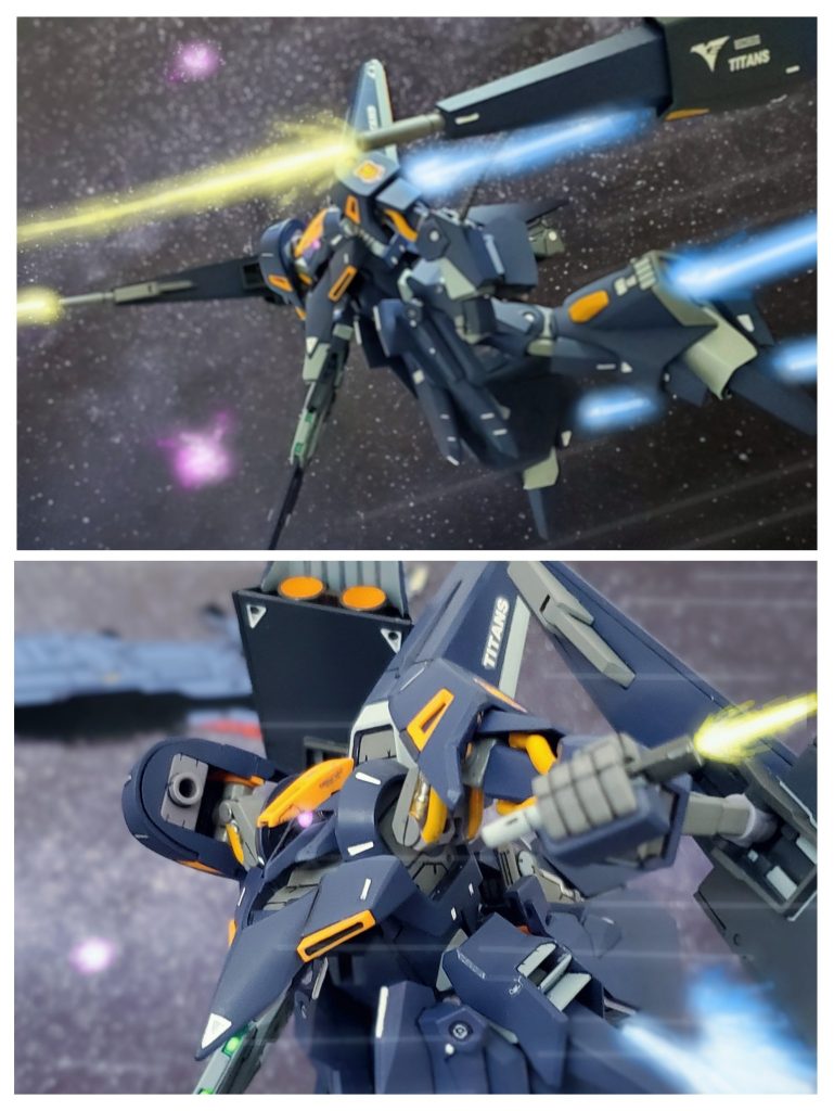 レイラは機体を反転させ行く手を阻む憲兵部隊をなぎ払い、艦隊の中をすり抜けてゼロを感じる方へと向かう。そしてゼロの存在を感じるサラミス級改に接近したレイラは、ビームサーベルを抜き突進❗