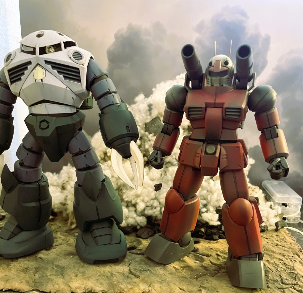 次回作、ベルファスト攻防戦を予定しています。こうして並べるとズゴックは大型モビルスーツであることが分かりますね。ゴッグのあの有名なシーンも妄想中です。