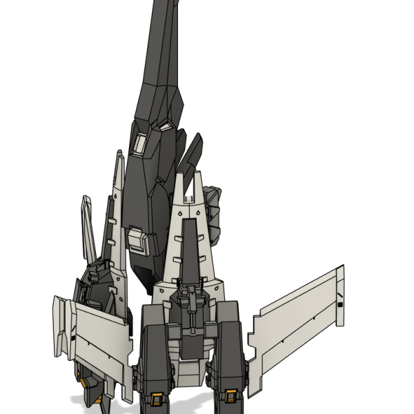 TR-S用強化型シールドブースターがひとまず形は仕上がったので去年作って放置してた、機首部分と連結してみた。下から見ると密度感が高くて、かっこいい！去年作った機首部分気に食わないから一から作り直す！（3枚目）